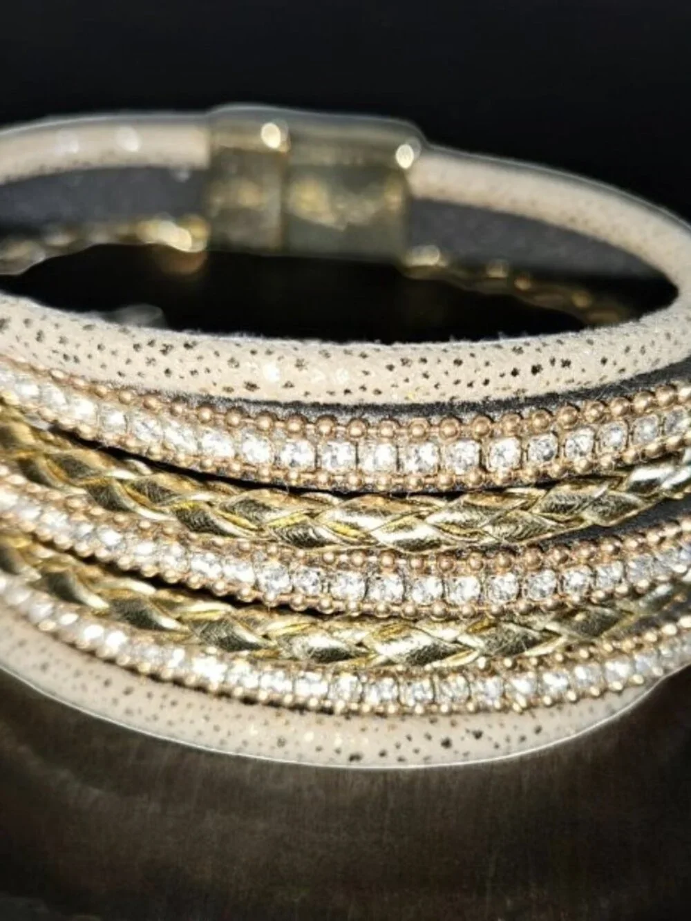 Goldtone with Rhinestone Textile Magnetic Clasp Bracelet